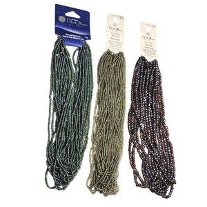 Blue Moon Beads Glass Seed Bead Strands 18 Pc Mixed Colors Green Silver Brown Je